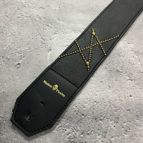 【 50mm Width Soft Leather Guitar Strap / HISASHI Mark Spots Design (Gold) 】（HISASHI Model）