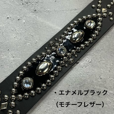 【 42mm Width Hard Leather Guitar Strap / Vintage Spots Design 004 】