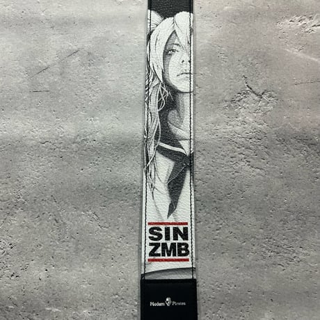 【 50mm Width Soft Leather Guitar Strap / SIN ZMB Monochrome Print Design 001 】（HISASHI Model）