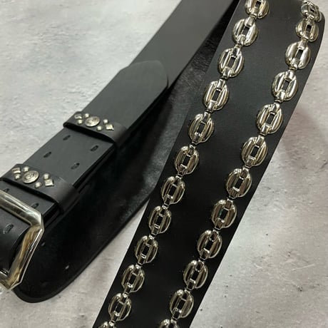 【 50mm Width Hard Leather Guitar Strap / Side Chain Spots Design 】
