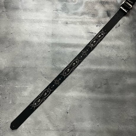 【 42mm Width Hard Leather Guitar Strap / Vintage Spots Design 003 】