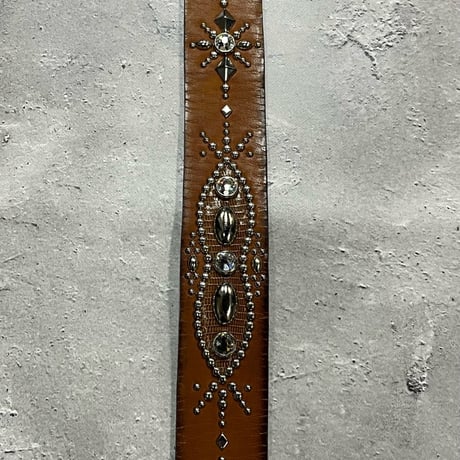 【 42mm Width Vintage Leather Guitar Strap / Vintage Spots Design 002（Camel）】（SUGIZO Model）
