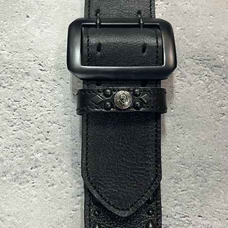 【 70mm Width Soft Leather Bass Strap / Black Express & Round Spots Design 】(IKUO Model)