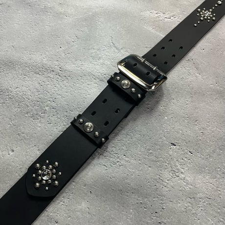 【 42mm Width Hard Leather Guitar Strap / Circle Spots Design 001 】