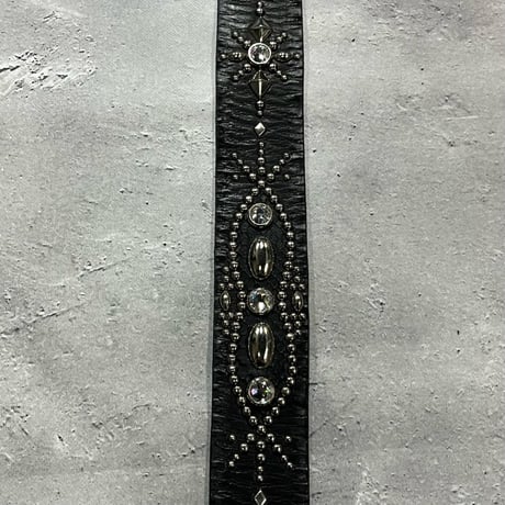【 42mm Width Vintage Leather Guitar Strap / Vintage Spots Design 002（Black）】（SUGIZO Model）
