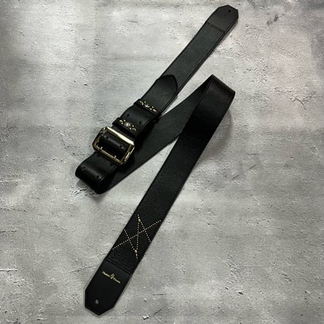 【 50mm Width Soft Leather Guitar Strap / HISASHI Mark Spots Design (Gold) 】（HISASHI Model）