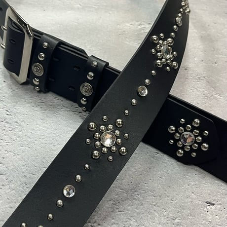 【 42mm Width Hard Leather Guitar Strap / Circle Spots Design 001 】