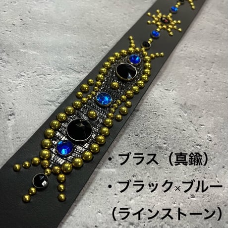 【 42mm Width Hard Leather Guitar Strap / Vintage Spots Design 002 】