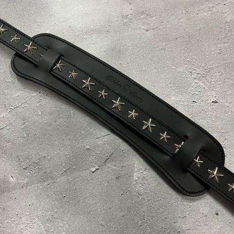 【 24mm Width Hard Leather Guitar Strap / 1Row Star Spots Design 】