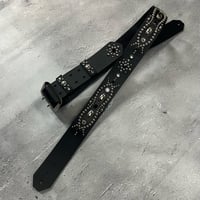 【 42mm Width Hard Leather Guitar Strap / Vintage Spots Design 003 】