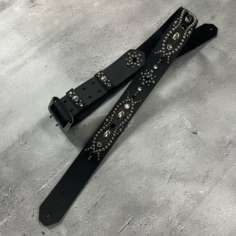【 42mm Width Hard Leather Guitar Strap / Vintage Spots Design 003 】
