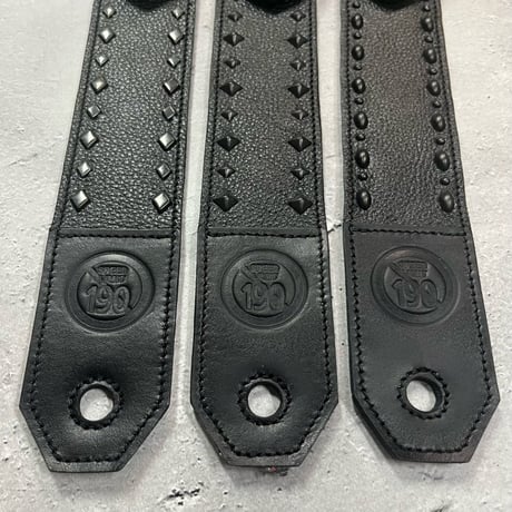 【 70mm Width Soft Leather Bass Strap / Black Pyramid Spots Design 】(IKUO Model)