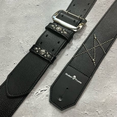 【 50mm Width Soft Leather Guitar Strap / HISASHI Mark Spots Design (Silver) 】（HISASHI Model）