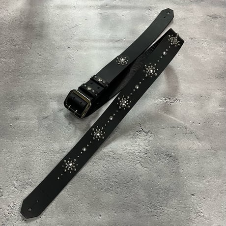 【 42mm Width Hard Leather Guitar Strap / Circle Spots Design 001 】