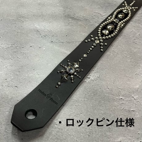 【 42mm Width Hard Leather Guitar Strap / Vintage Spots Design 004 】
