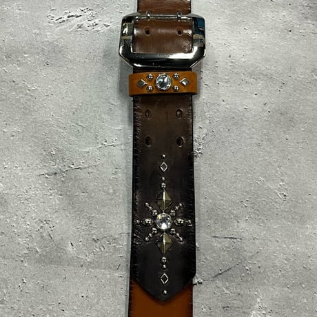 【 42mm Width Vintage Leather Guitar Strap / Vintage Spots Design 002（Camel）】（SUGIZO Model）