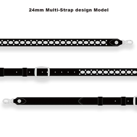 【 24mm Width Hard Leather Guitar Strap / 1Row Hexagon Spots & Rhinestone Design 】