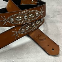 【 42mm Width Vintage Leather Guitar Strap / Vintage Spots Design 002（Camel）】（SUGIZO Model）