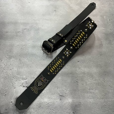 【 60mm Width Hard Leather Guitar Strap / Fusion of Owl & Reptile Spots Design 】（HITSUGI Model）