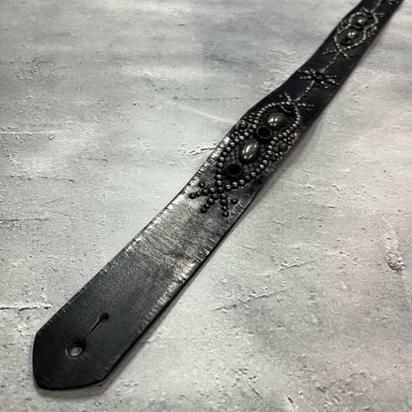 【 42mm Width Vintage Leather Guitar Strap / Vintage Spots Design 002（Black-AQ）】（SUGIZO Model）