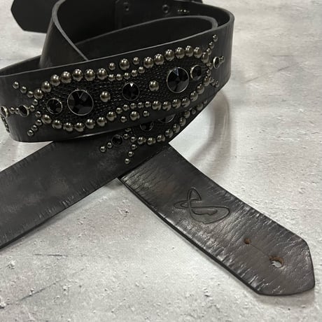 【 42mm Width Vintage Leather Guitar Strap / Vintage Spots Design 001（Blacknickel）】（SUGIZO Model）