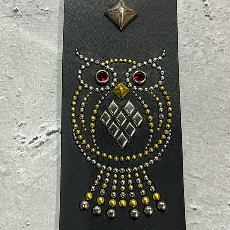 【 60mm Width Hard Leather Guitar Strap / Fusion of Owl & Reptile Spots Design 】（HITSUGI Model）