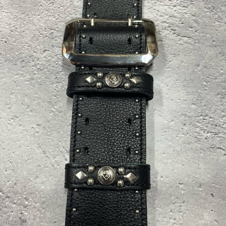 【 50mm Width Soft Leather Guitar Strap / Side Round & Skull Spots Design 】