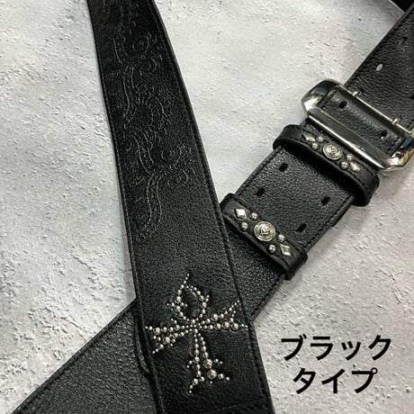 【 50mm Width Soft Leather Guitar Strap / ANK Spots & Henna Art Print Design 】（Takeshi Honda Model）