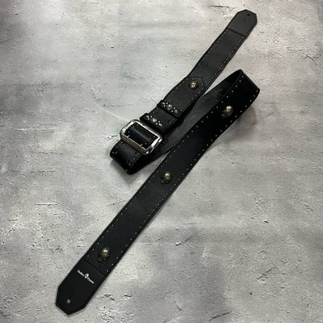 【 50mm Width Soft Leather Guitar Strap / Side Round & Skull Spots Design 】
