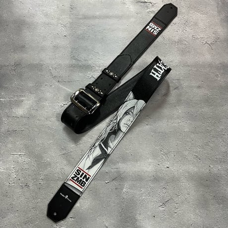 【 50mm Width Soft Leather Guitar Strap / SIN ZMB Monochrome Print Design 001 】（HISASHI Model）