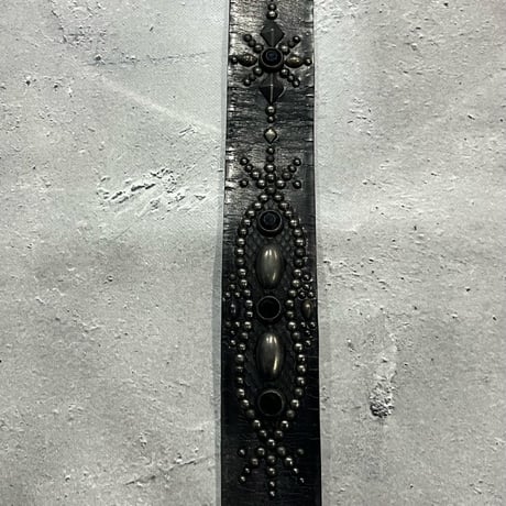 【 42mm Width Vintage Leather Guitar Strap / Vintage Spots Design 002（Black-AQ）】（SUGIZO Model）