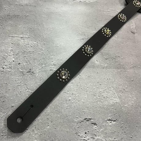 【 24mm Width Hard Leather Guitar Strap / Round Spots &  Swarovski Stone Design 】