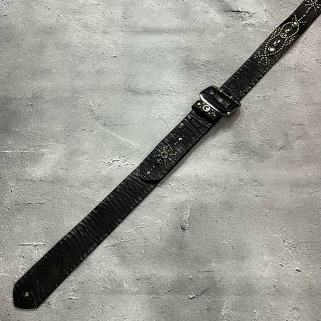 【 42mm Width Vintage Leather Guitar Strap / Vintage Spots Design 002（Black）】（SUGIZO Model）