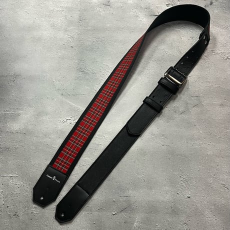 【 50mm Width Cloth & Soft Leather Guitar Strap / Tartancheck Design 】