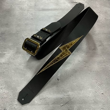 【 50mm Width Hard Leather Guitar Strap / Thunder Spots Design 】