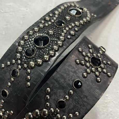 【 42mm Width Vintage Leather Guitar Strap / Vintage Spots Design 001（Blacknickel）】（SUGIZO Model）
