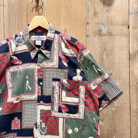 90s- COTTON MILL Golf Pattern Cotton Shirt