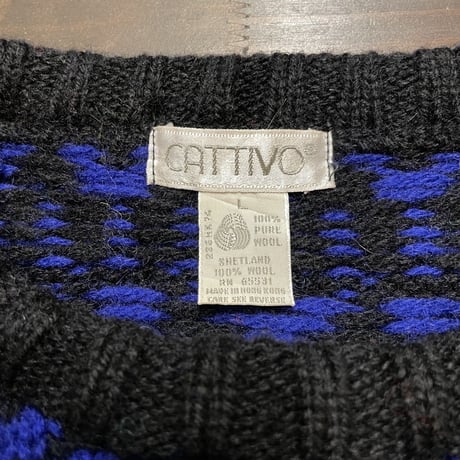 80s- CATTIVO Shetland Wool Fair Isle Sweater