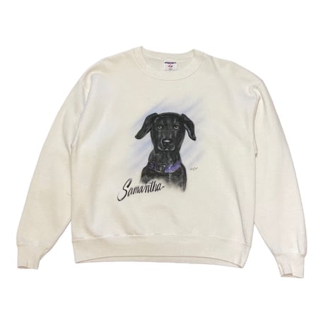 90s JERZEES Dog Print Sweat Shirt White
