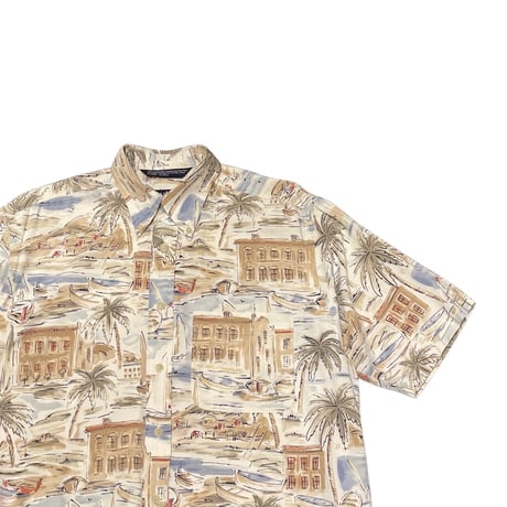 90s- Nautica All Over Print Rayon/Cotton Shirt