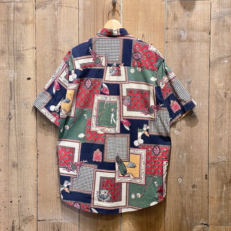 90s- COTTON MILL Golf Pattern Cotton Shirt