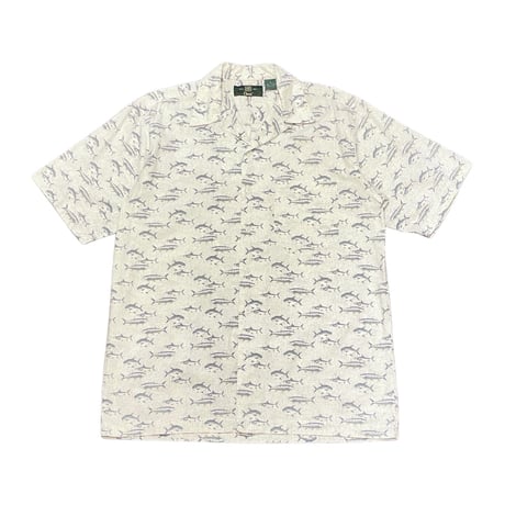 90s ORVIS Fish Pattern Open Collar Shirt