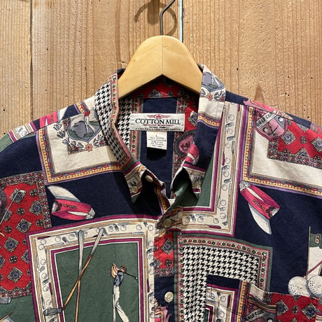 90s- COTTON MILL Golf Pattern Cotton Shirt