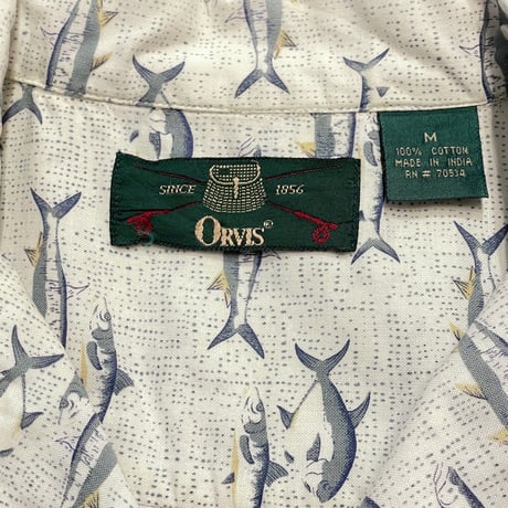 90s ORVIS Fish Pattern Open Collar Shirt