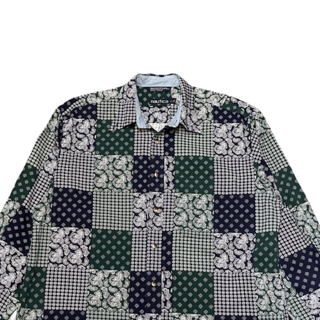 90s- Nautica Paisley Cotton B.D Shirt