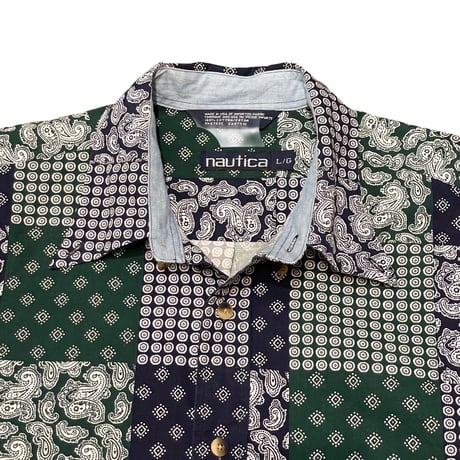 90s- Nautica Paisley Cotton B.D Shirt