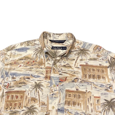 90s- Nautica All Over Print Rayon/Cotton Shirt