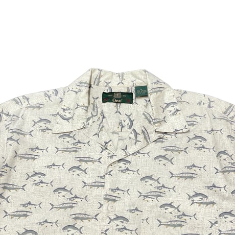 90s ORVIS Fish Pattern Open Collar Shirt