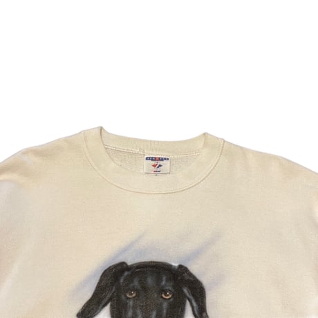 90s JERZEES Dog Print Sweat Shirt White