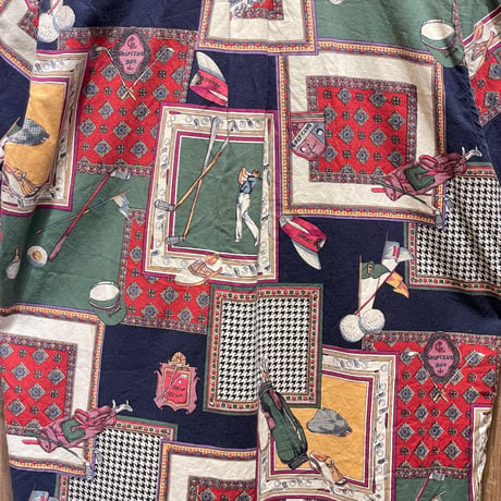 90s- COTTON MILL Golf Pattern Cotton Shirt